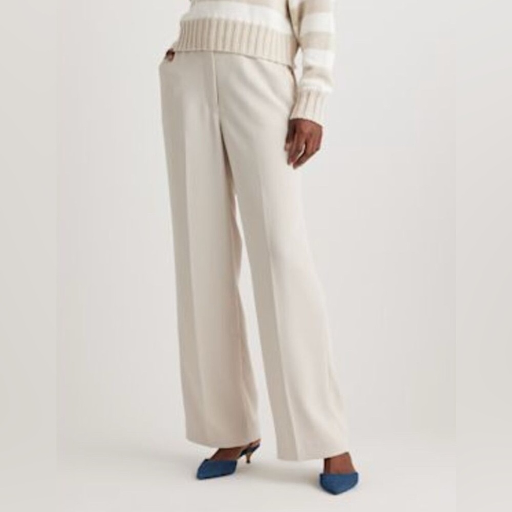 NWOT Quince Stretch Crepe Classic Wide Leg Trouser Pant in Sand